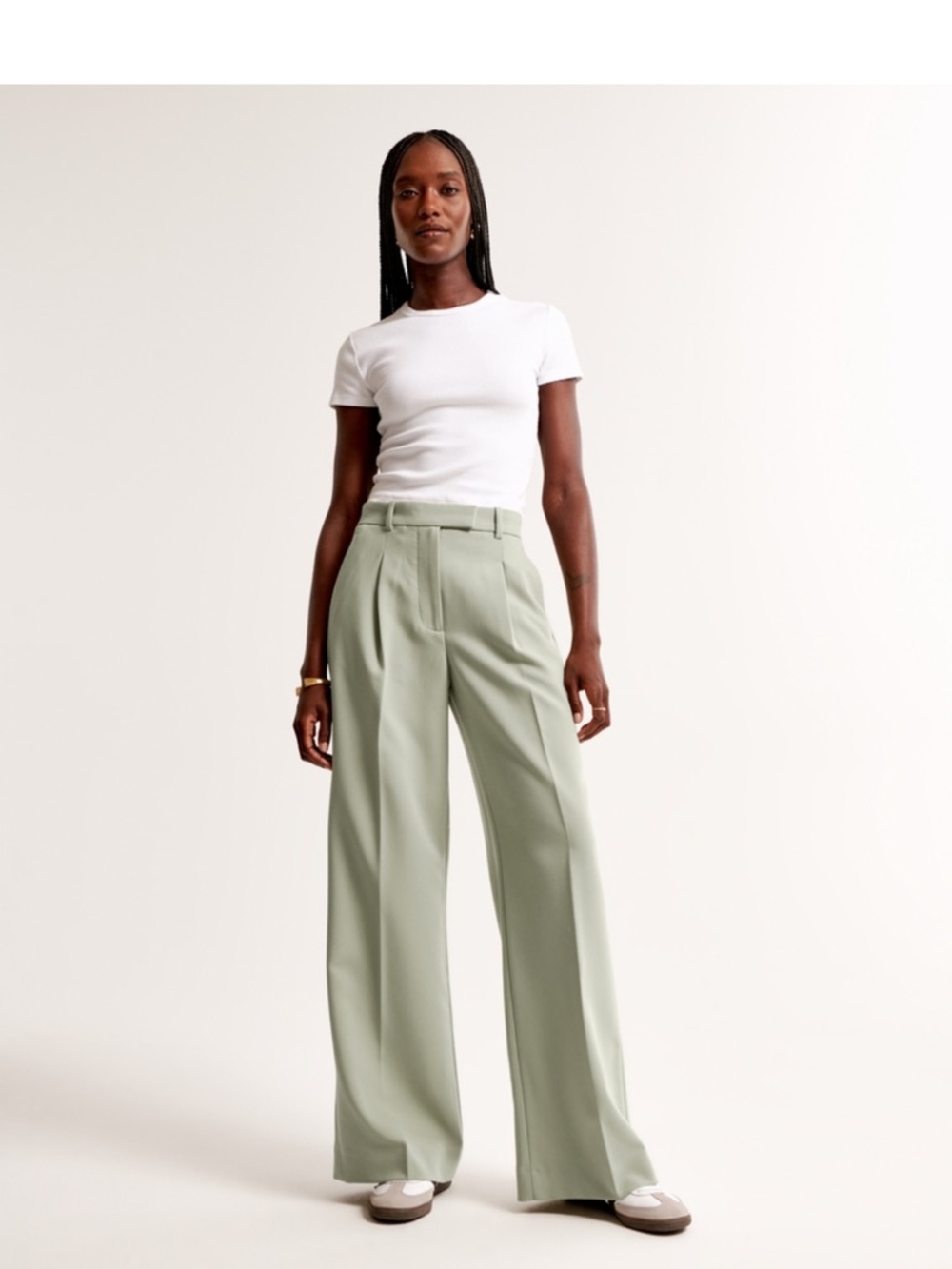 Abercrombie & Fitch Wide-Leg High-Rise Pants in Light Sage